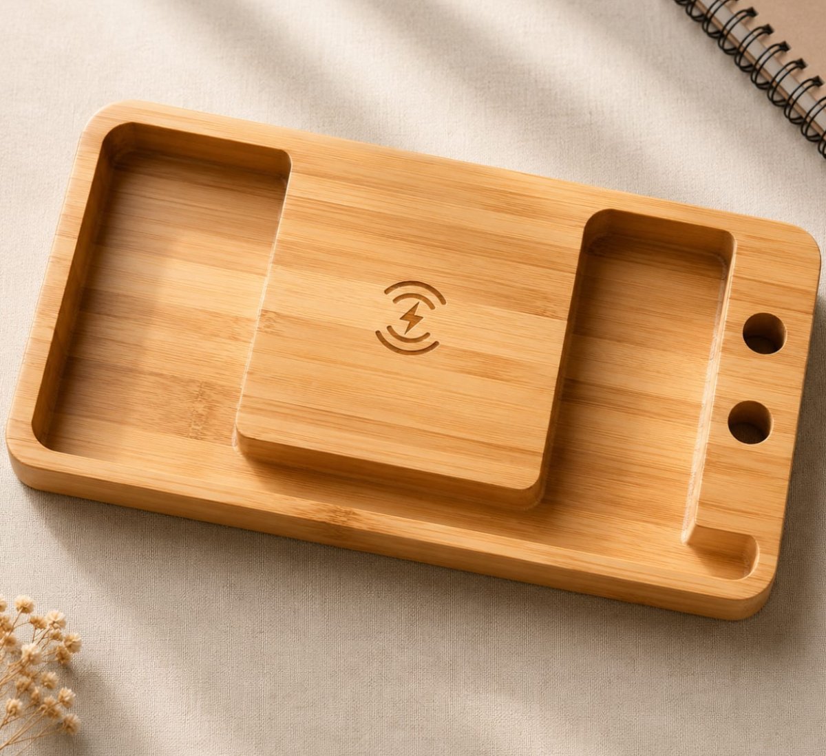 Bamboo Wireless Charging Desk Tray