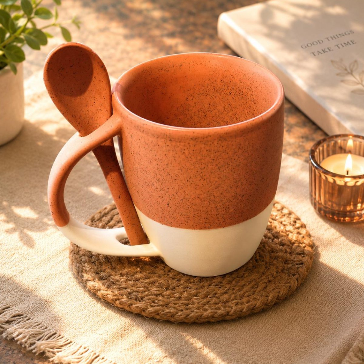 Ceramic Mug With Spoon 