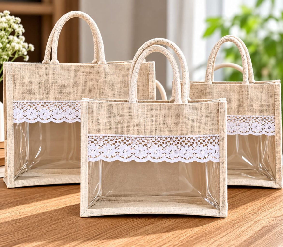 Lace Window Jute Gift Bag 