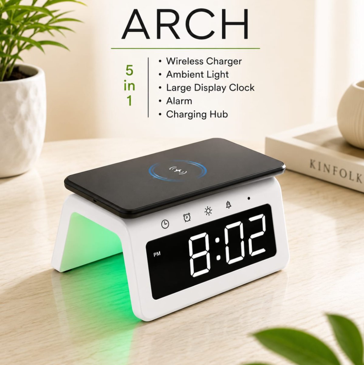 5-in-1 Wireless Charging Alarm Clock