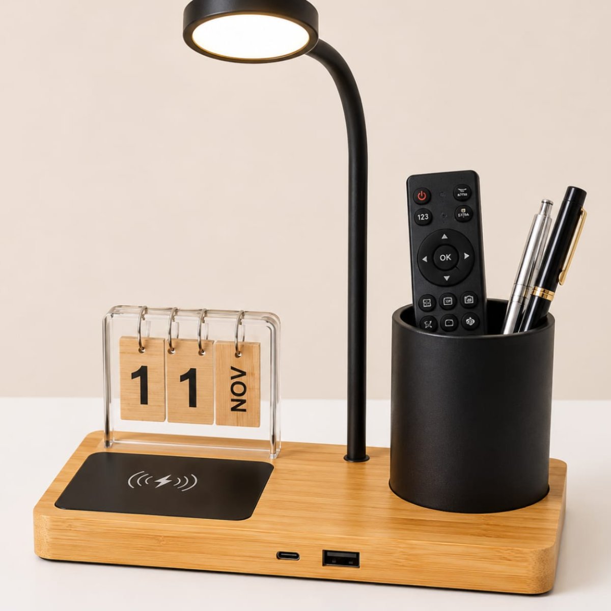 Desk Organizer with Lamp & Wireless Charger
