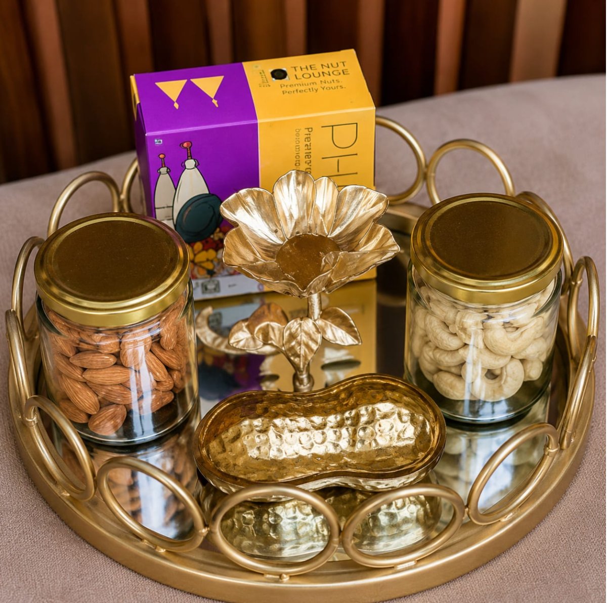 Golden Bloom Dry Fruit Tray 
