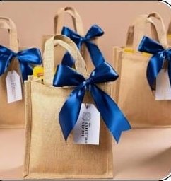Jute Gift Bag With Satin Bow 